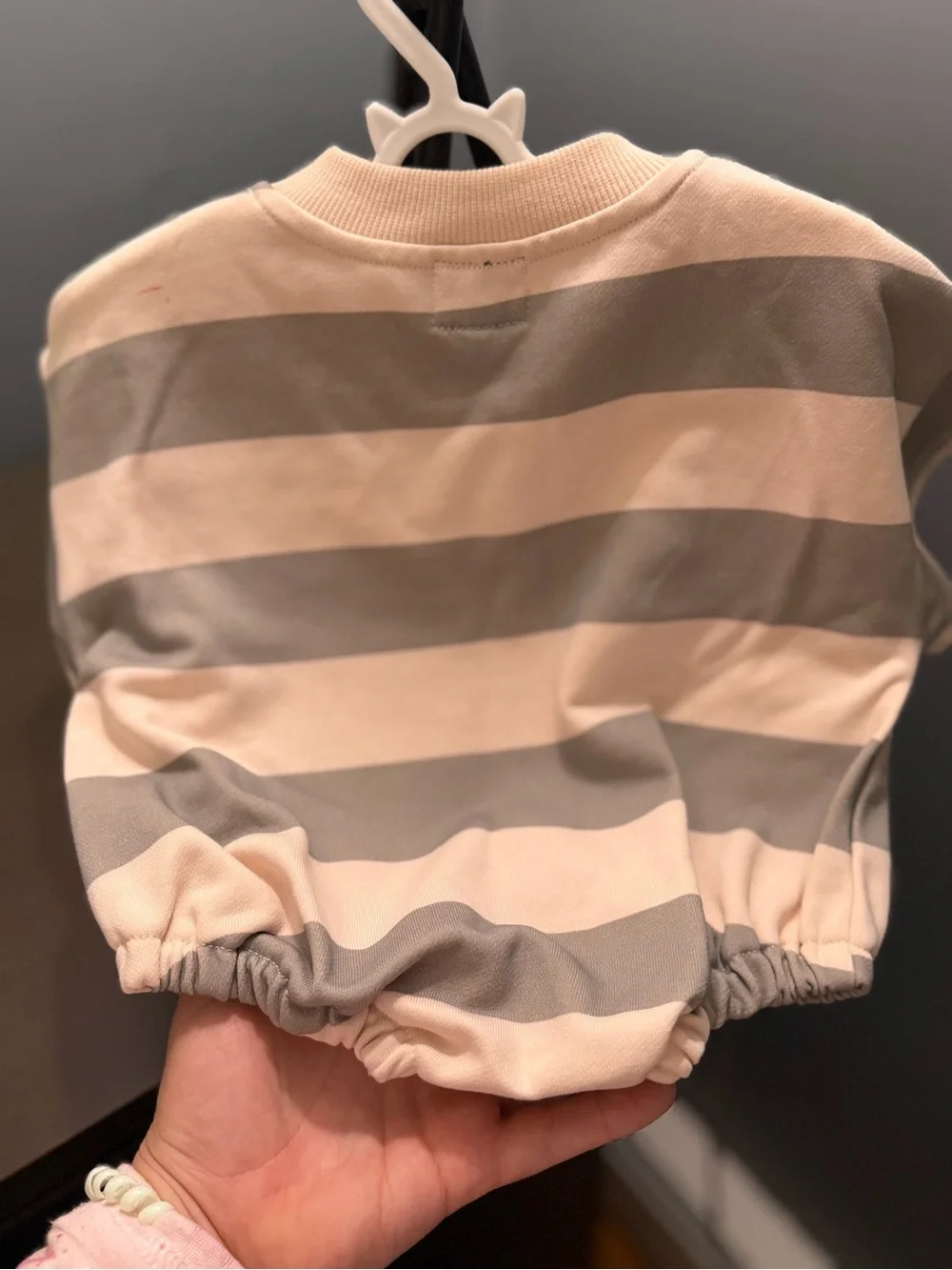 Baby Grace Striped Romper in Light Pink and Gray